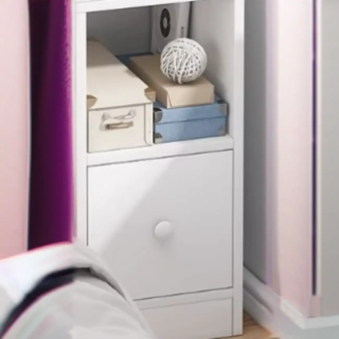 Wood Finish White Narrow Length Multi-Drawers Nightstand