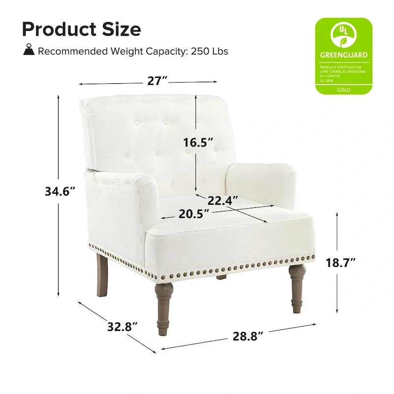 Geltrude Traditional Upholstered Accent Chair with Button Tufted Back Set of 2 by HULALA HOME