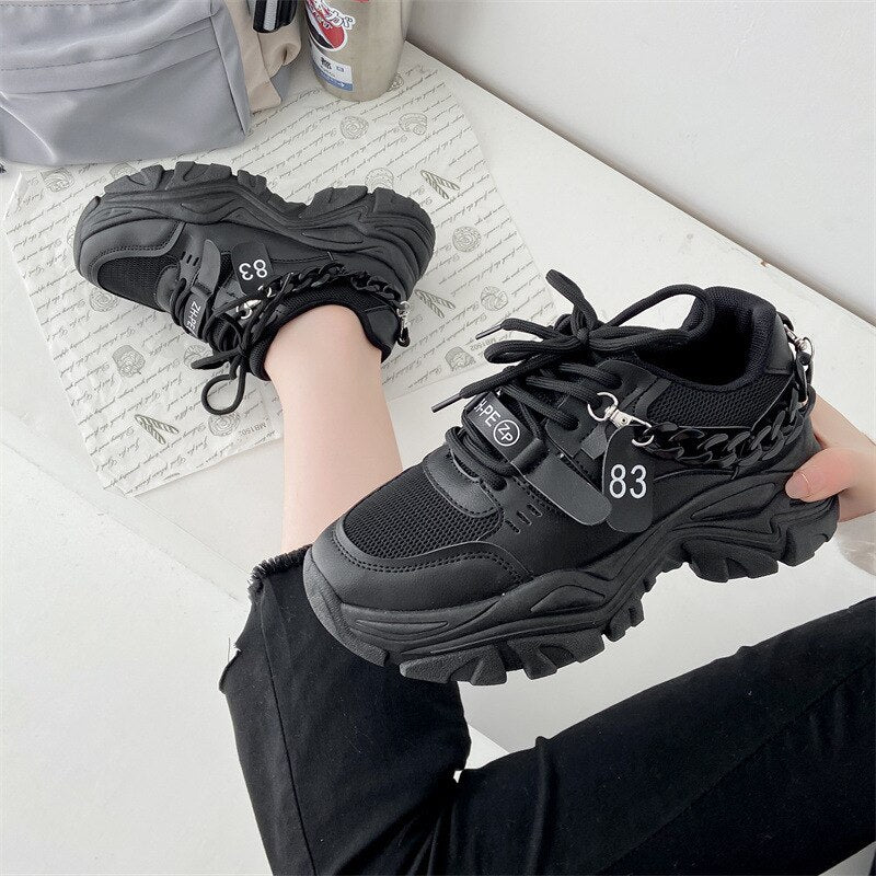hulianfu  Women's Chunky Sneakers Thick Bottom Platform Chain Vulcanize Shoes Fashion Breathable Casual Walking Shoe for Woman Female - Deanwangkt