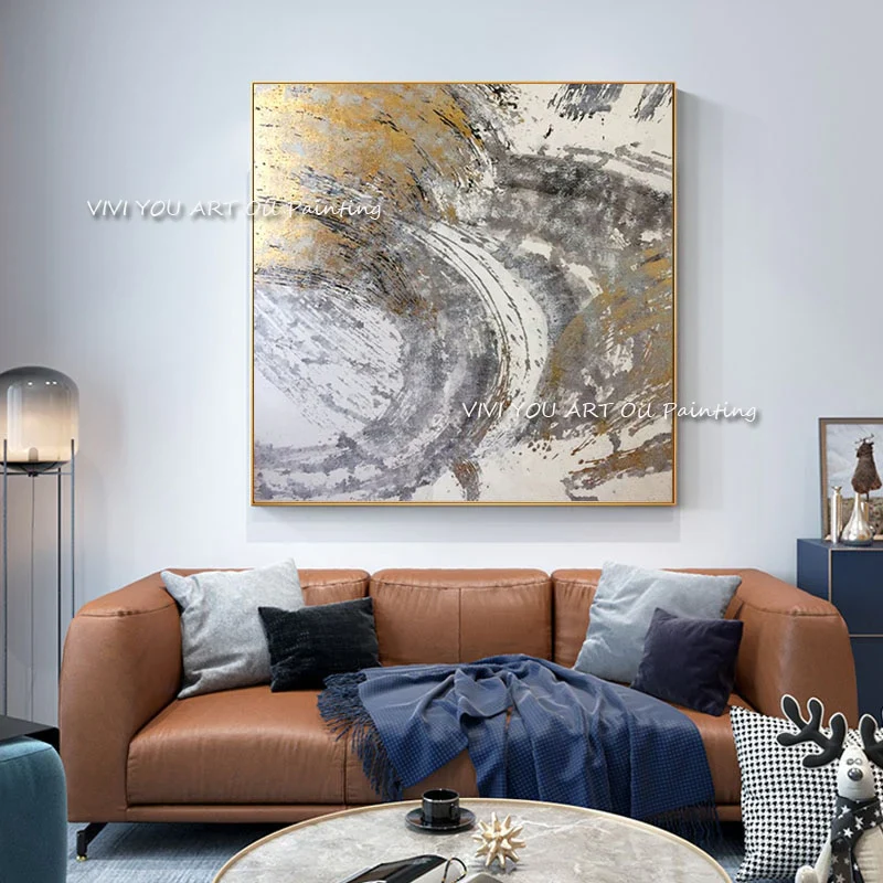 HULIANFU New Design High Quality Hand-painted Modern Golden Oil Painting on Canvas Modern Art Oil Painting for All Kinds of Wall Decor - Deanwangkt