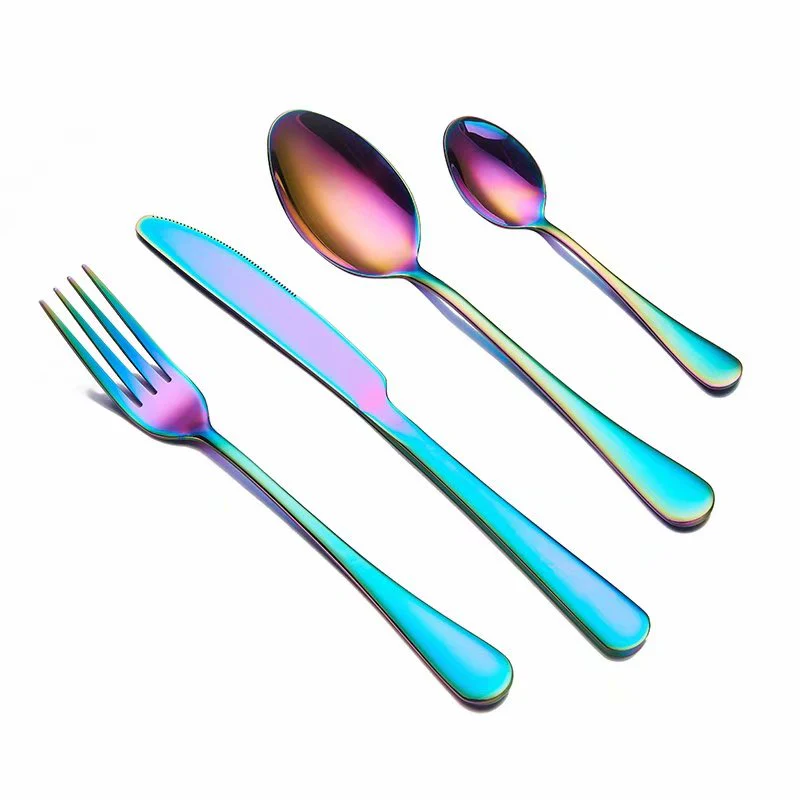 HULIANFU Spklifey Black Dinnerware Set Cutlery Stainless Steel Black Cutlery Set Rainbow Dinner Tableware Wedding Silverware Set - Deanwangkt