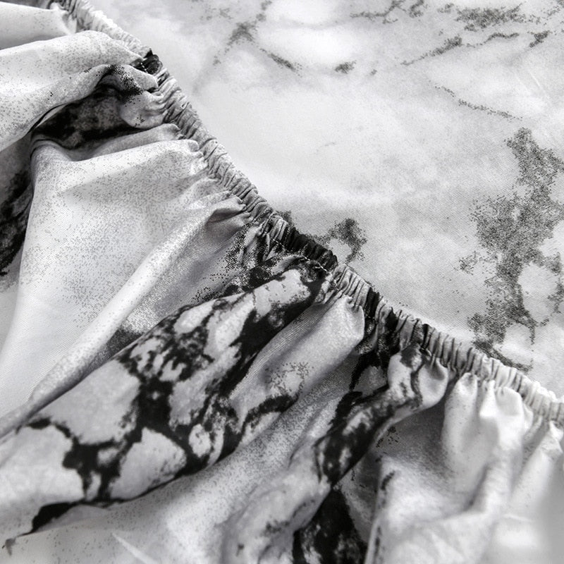 HULIANFU Nordic Mirco Fiber Marble Print Fitted Bed Sheet Single Elastic Band Double Bed Linen Home Soft Comfortable King Size Bedsheet - Deanwangkt
