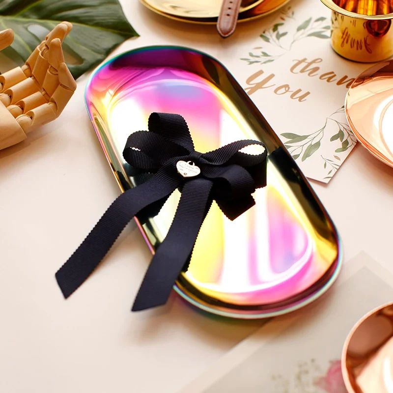 HULIANFU Nordic Oval Electroplated Metal Stainless Steel Swing Plate Creative Home Decoration Fruit Tray Tea Tray Storage Tray - Deanwangkt