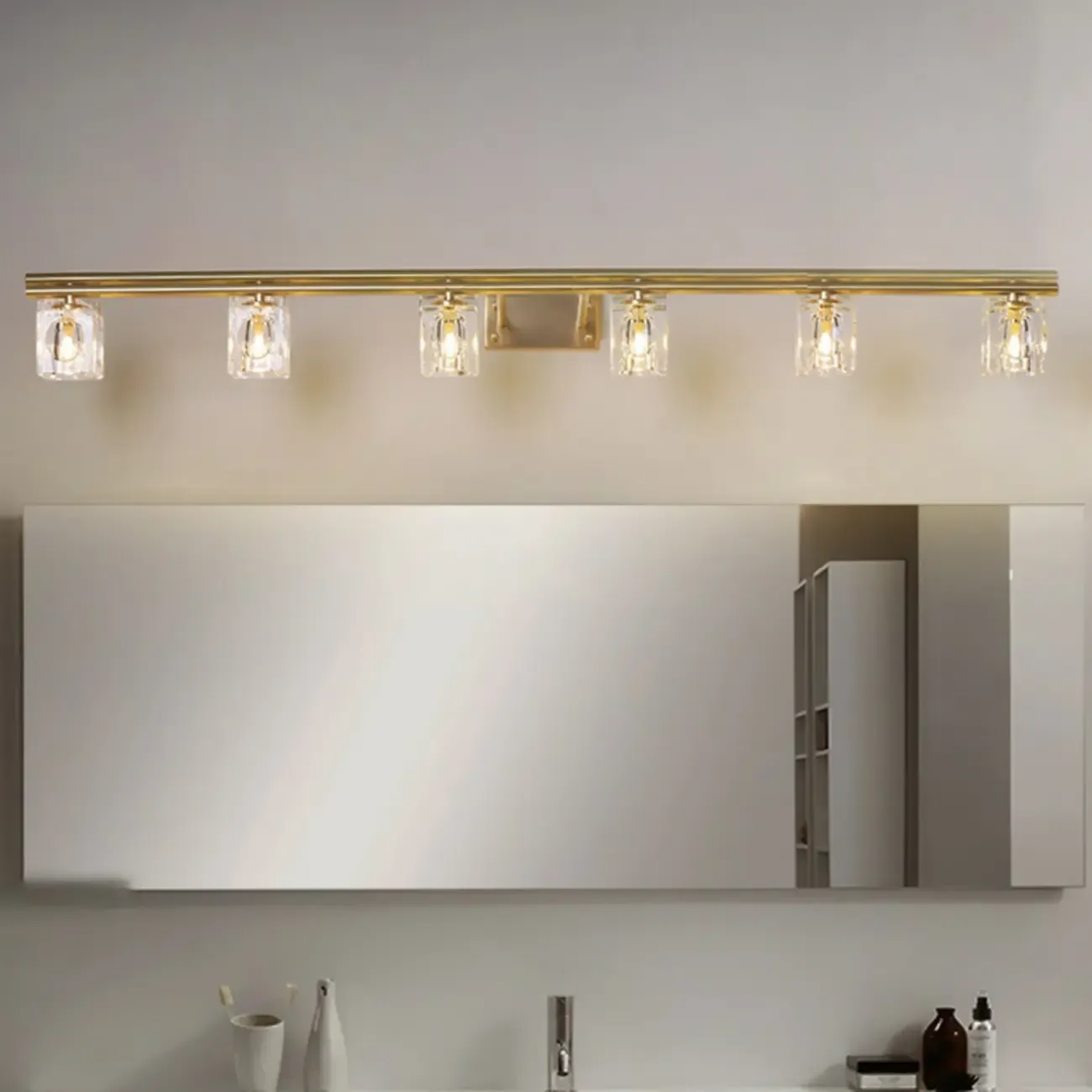 Modern Gold Bathroom Vanity Lights with Clear Crystal Shade