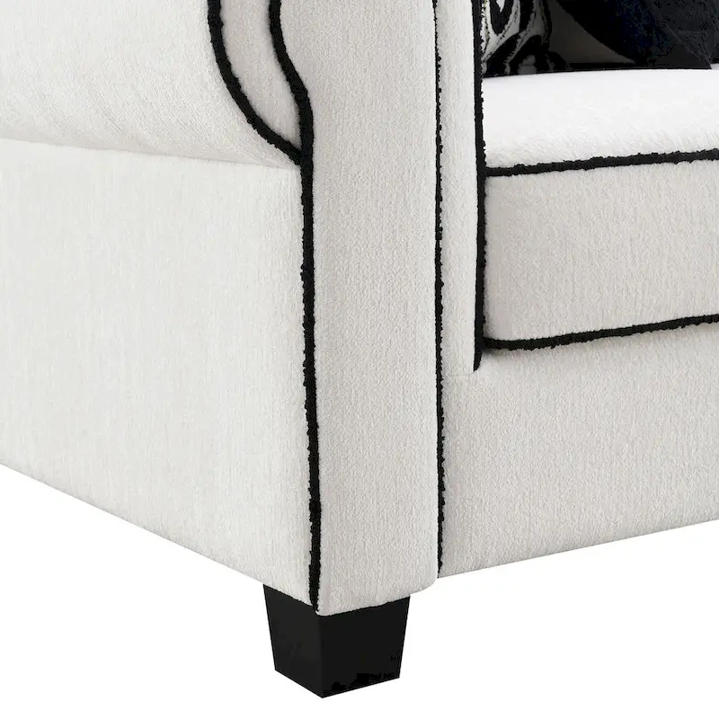 Furniture of America Anastasia Modern White Chenille Loveseat with Accent Pillows