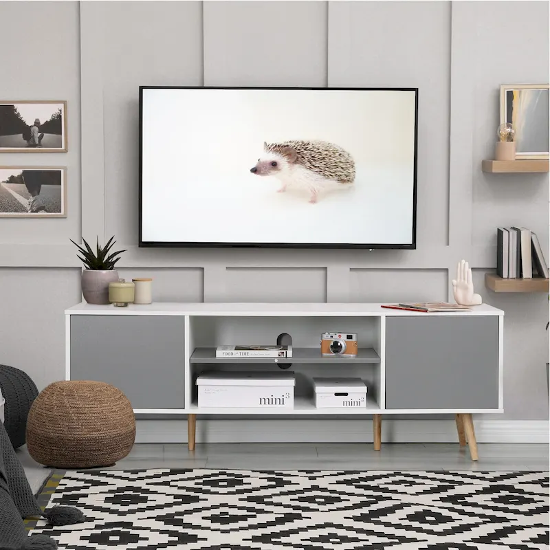 AVAWING Mid-Century Modern TV Stand for 60 TV with Storage and Open Shelf