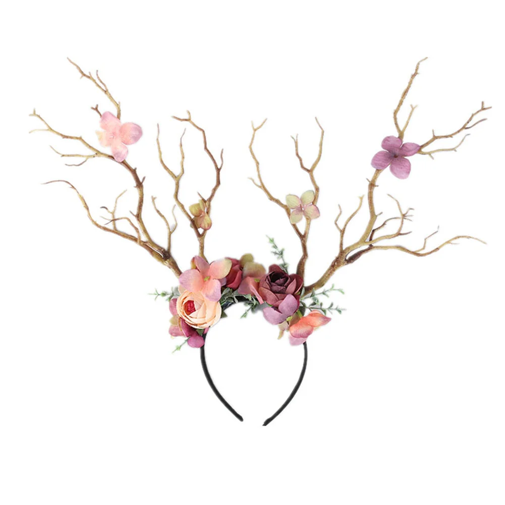 HULIANFU 2026  Christmas Headband Antlers Deer Horns Fairy Tale Flower Tree Branch Retro Hair Hoop Crown Festival Party Props Xmas Costume - Deanwangkt