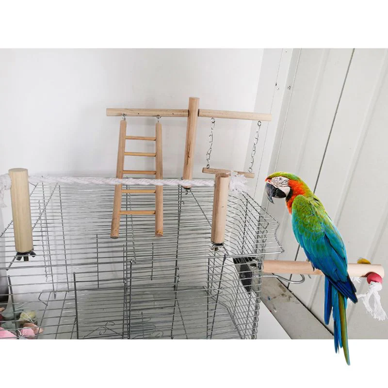 HULIANFU Parrot Climbing Ladder Swing Toy Natural Wood Bird Conure Cage Stand Rope Perch - Deanwangkt