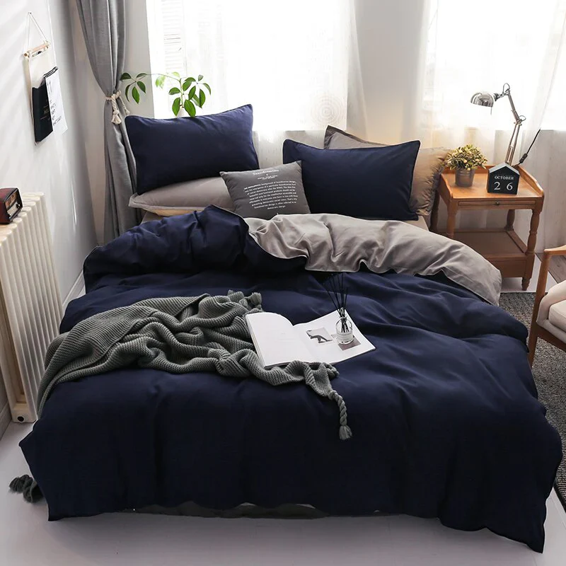 HULIANFU Nordic Double Color Bedding Set Single Queen King Duver Cover Set 240x220 Bed Sheet Bed Linen Pillowcase Gray Pink Quilt Covers - Deanwangkt