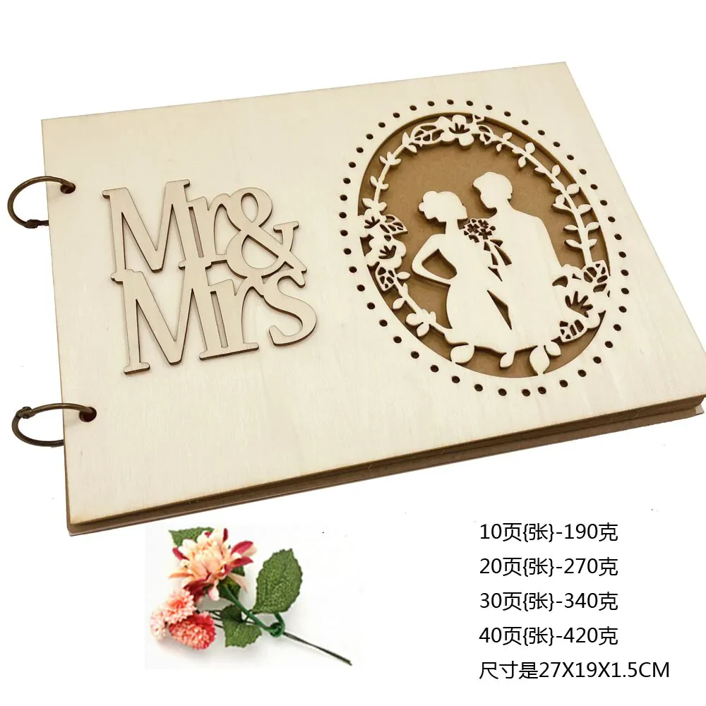 HULIANFU New Wooden Wedding Guestbook Reception Book Sign-in Book Personalized Mr. and Mrs. Photo Frame Wedding Decoration Supplies - Deanwangkt