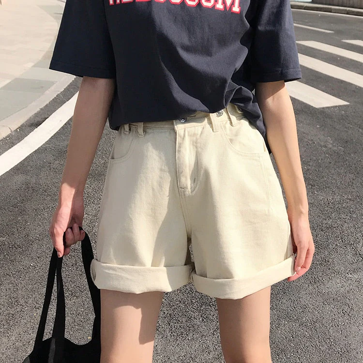 Spring And Summer New Women's Casual Loose Denim Shorts Fashion High Waist Wide Leg Shorts Female Bottoms B01409O - Deanwangkt
