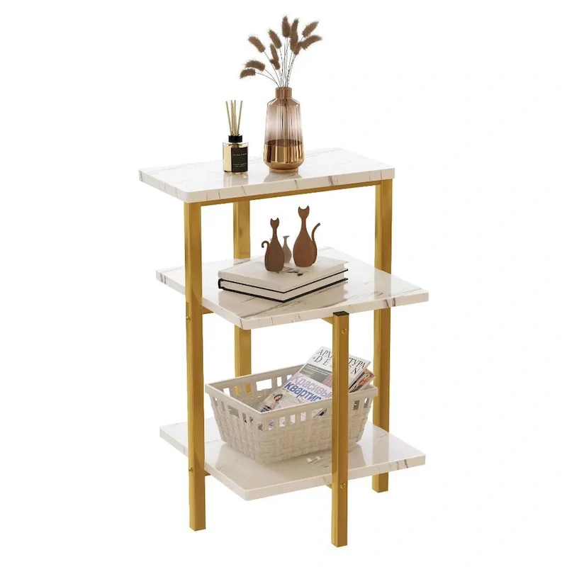 Modern 3 Tier End Table with Marble Tabletop