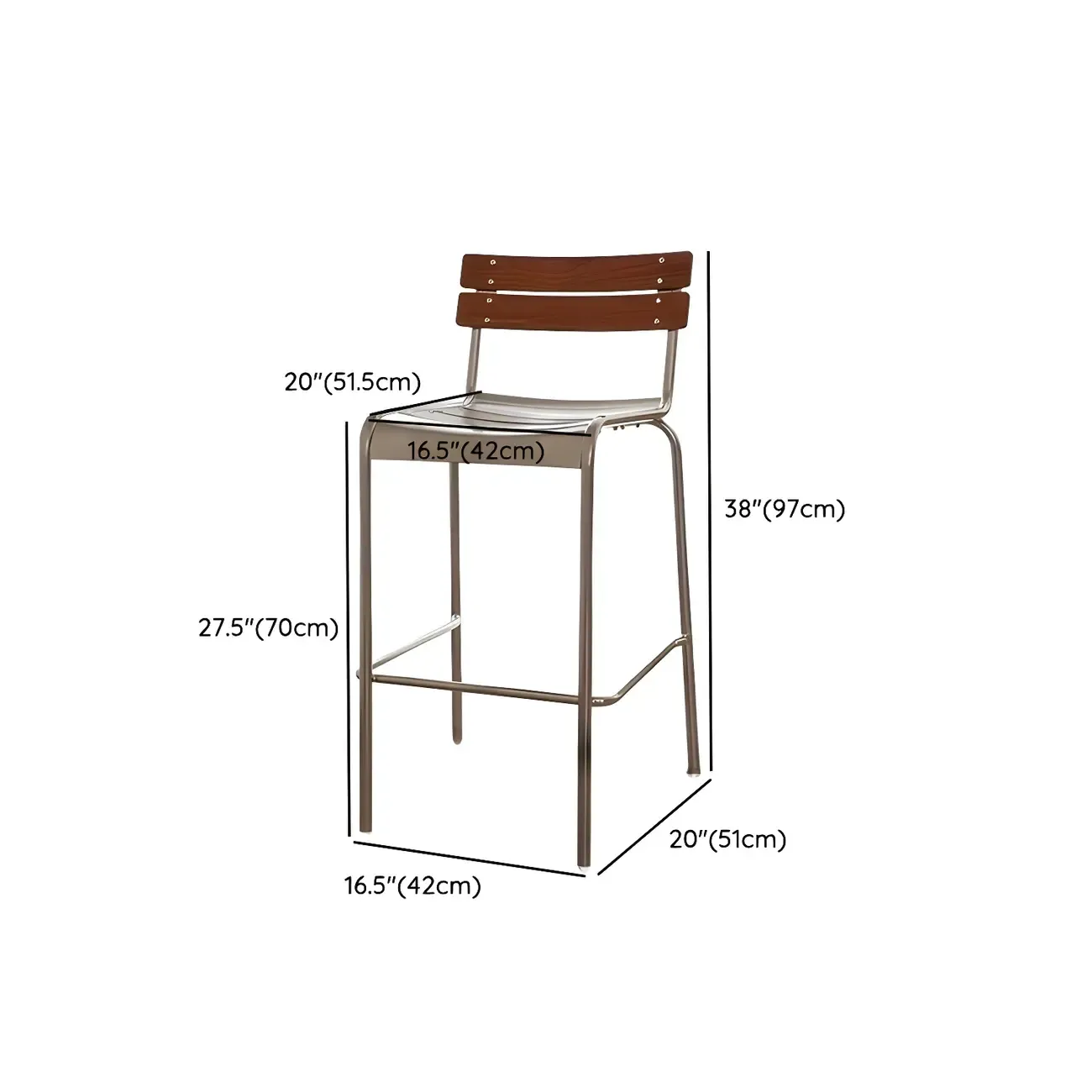 Modern Metal Frame Sleek Wood Back Stackable Bar Stool