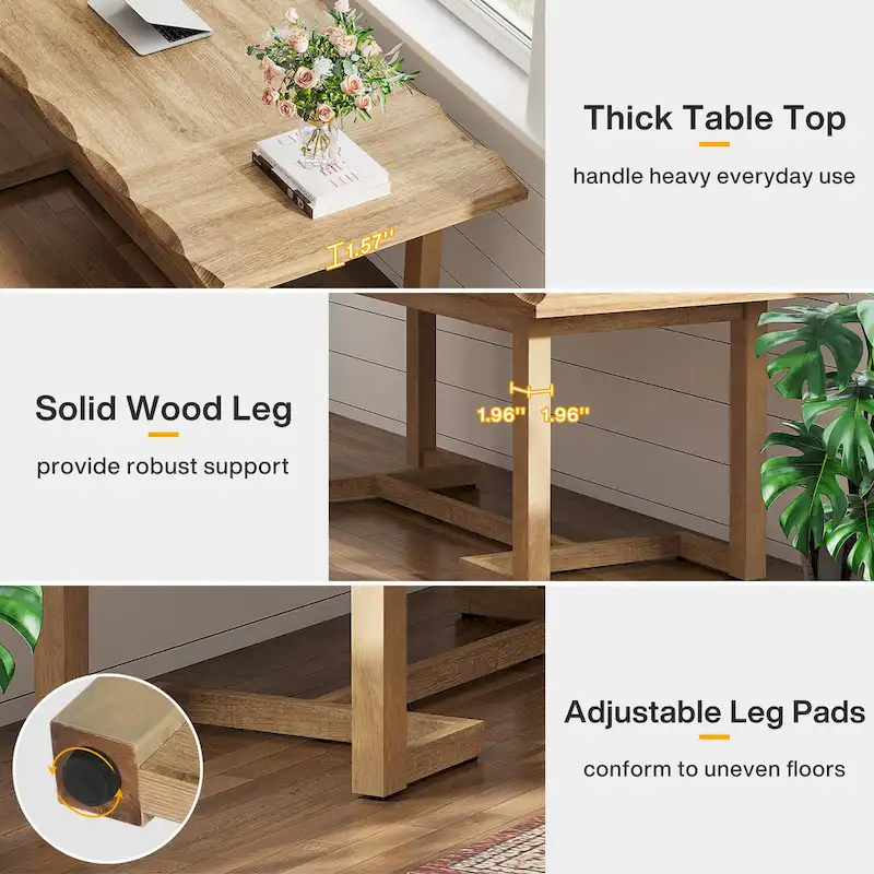 62.2-inch Wood Rectangular Computer Desk with Solid Wood Legs