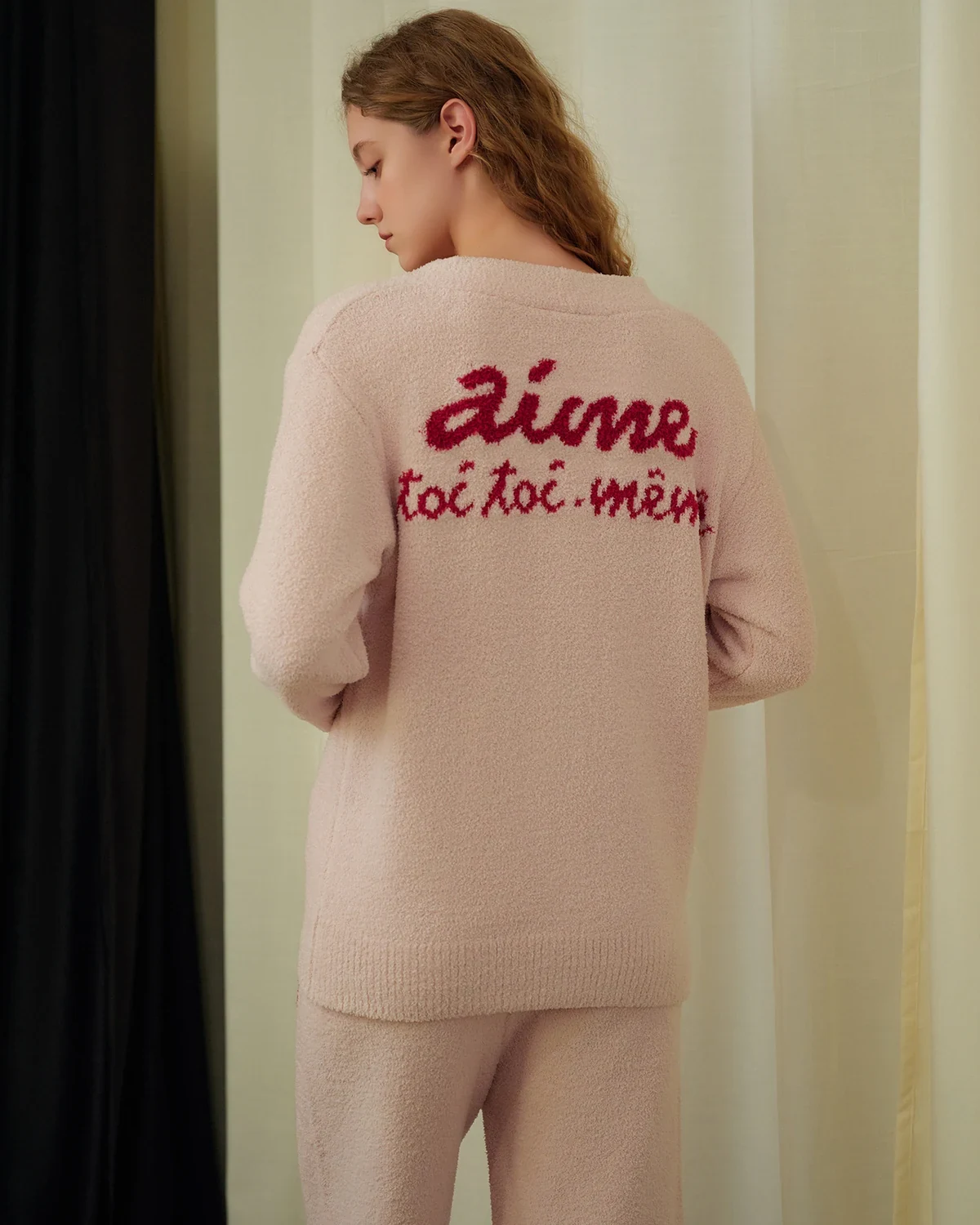 Soft half-fleece sweet strawberry cardigan set for women, thick long-sleeve long-pants pajamas, homewear suitable for outerwear