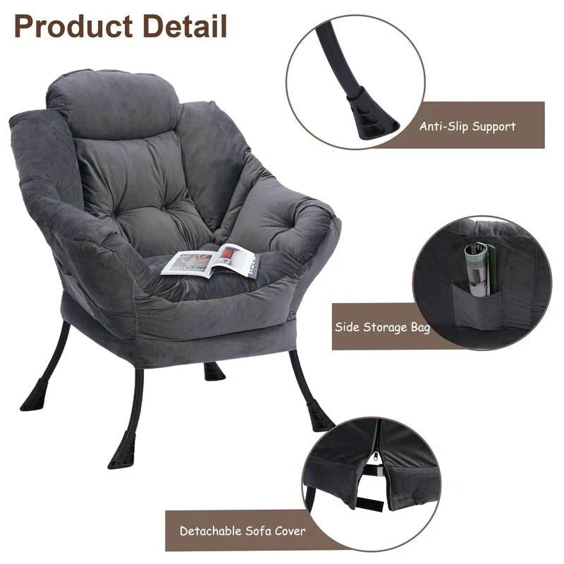 Modern Cotton Thick Padded Lazy Chair With Folding Ottoman