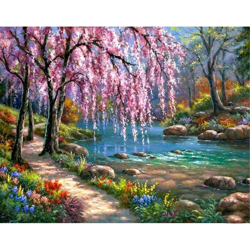 HULIANFU Villa Scenery DIY 5D Diamond Painting Full Round Resin Mosaic Landscape Diamond Embroidery Picture Rhinestone Home Decor Gift - Deanwangkt