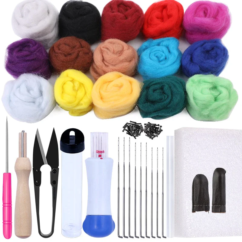 HULIANFU MIUSIE 16/25 Color Needle Felting Kit Wool Felting Tools Handmade Felt Needle Set 7pcs Pack Felting Fabric Materials Accessories - Deanwangkt