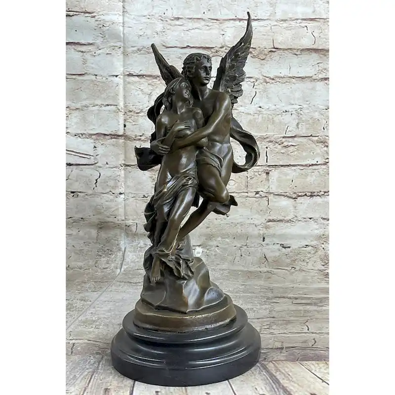 Signed Jean Debut Sculpture Of A Romantic Couple Angel Bronze Statue 13 Inches X 6 Inches
