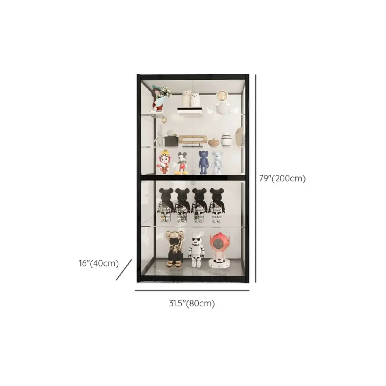 Black Metal Frame Clear Glass Shelf Curio Cabinet