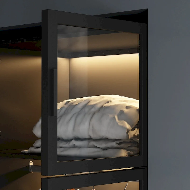 Lighted Modern Glass Door Wardrobe Armoire with Ample Storage - 47.2