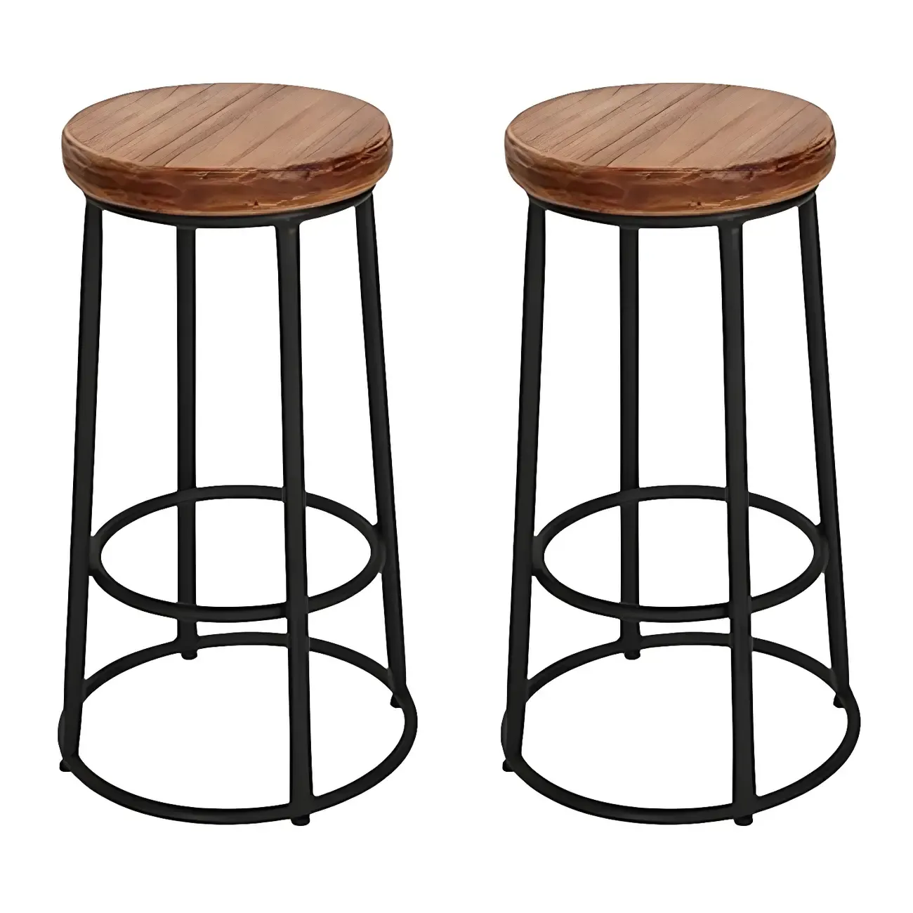 Backless Industrial Round Wooden Bar Stools