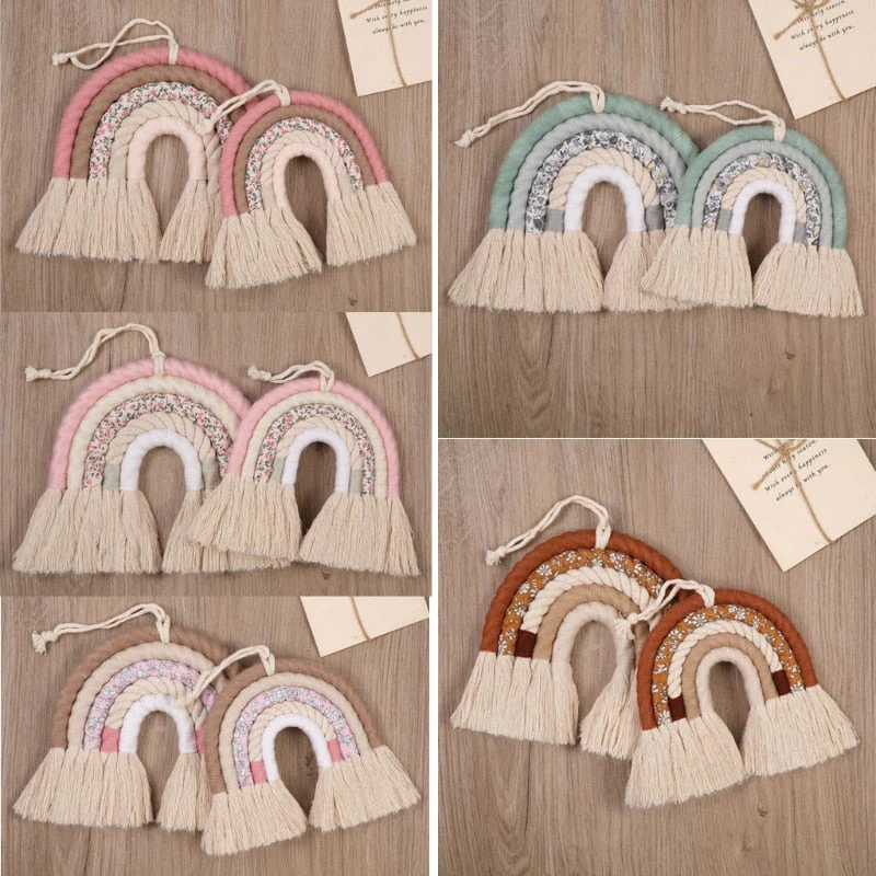 HULIANFU Lines Macrame Rainbow Hanging Ornament DIY Rope Handmade Woven Wall Decor Baby Girls Room Decor Home Nursery Decor - Deanwangkt