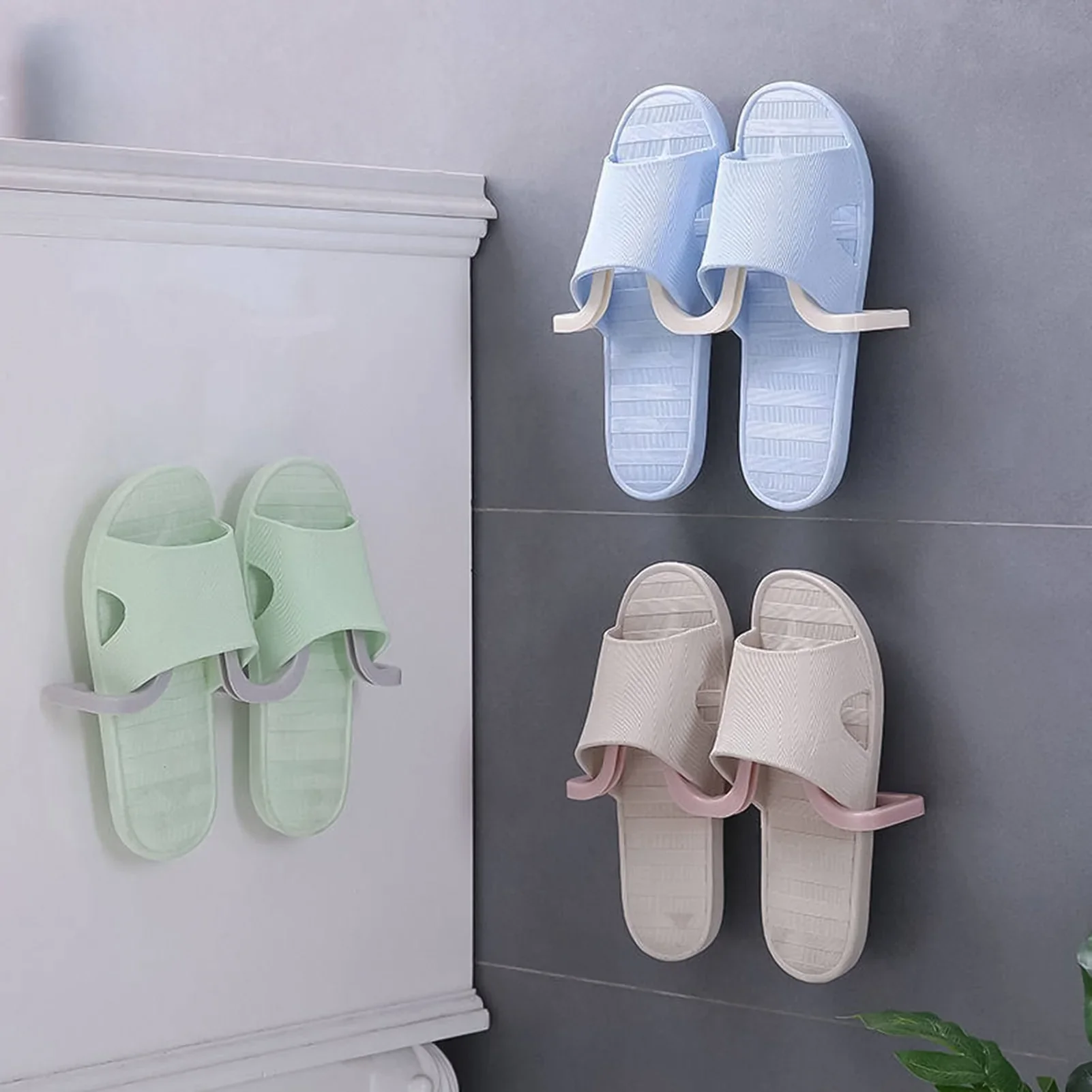 HULIANFU New Wall Mounted Shoe Rack Bathroom Home Shoe Organizer Space Saving Slippers Hanger Punch-free Wall Hanging Storage Rack - Deanwangkt