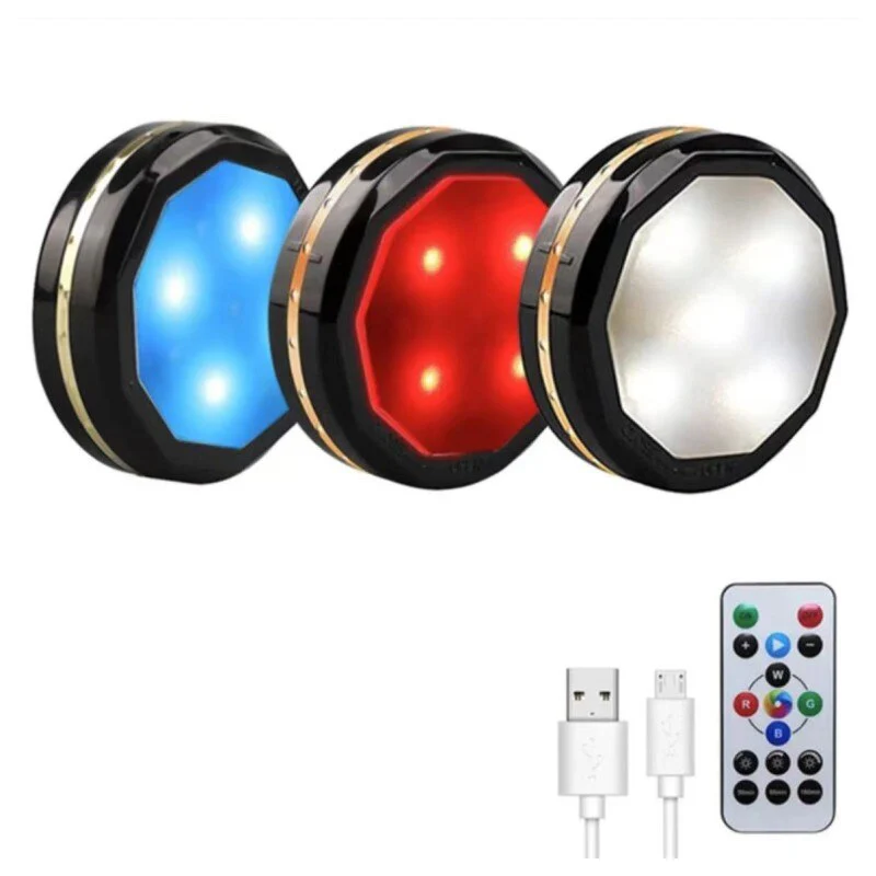 HULIANFU LED Under Cabinet Lighing Rechargeable Puck Light Closet Lights With Remote Counter Bookshelf Portable Round RGB Night Light - Deanwangkt