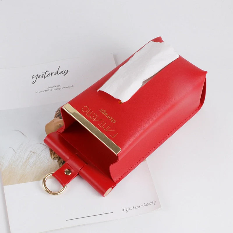 HULIANFU Leather PU Tissue Box Simple Toilet Tissue Bag Car Tissue Holder Removable Hanging Home Decorative Tissue Cover Kitchen Storage - Deanwangkt