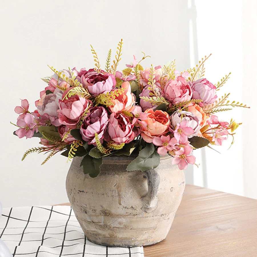 HULIANFU 2026  5 Head Bouquet Peony Artificial Flowers Small White Silk Peonies Fake Flowers Wedding Party Home Decoration Rose Flower Pink Art - Deanwangkt