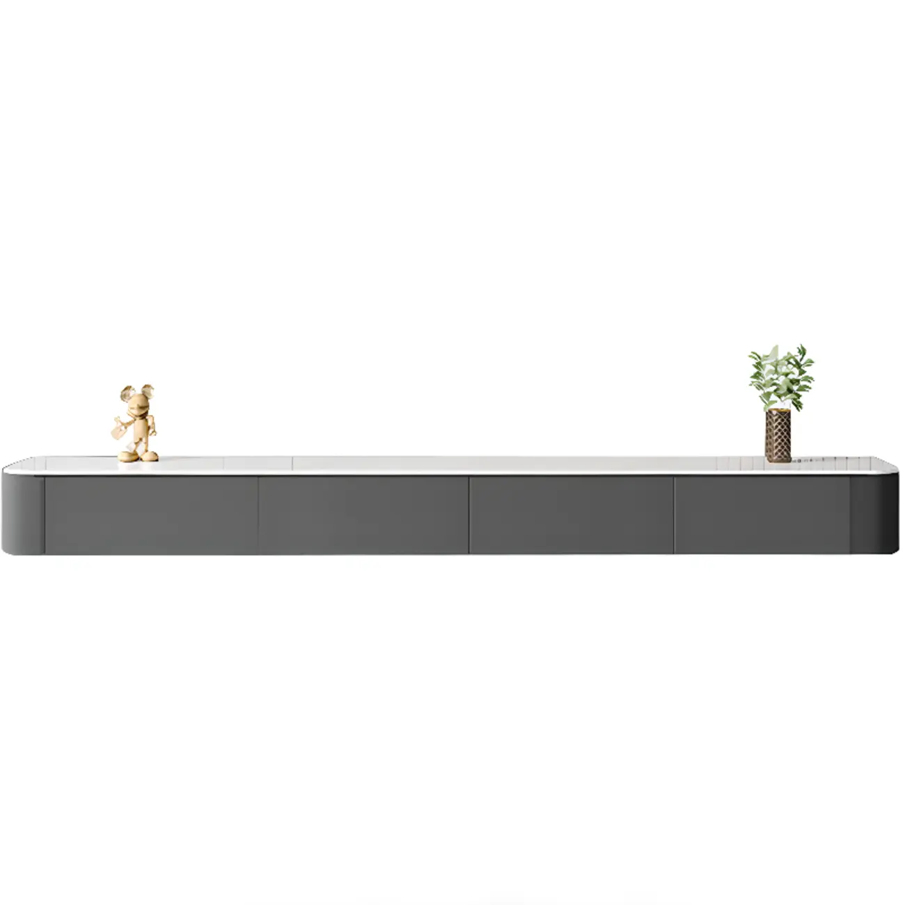 87 Grey Solid Wood Long Floating TV Stand with Drawers