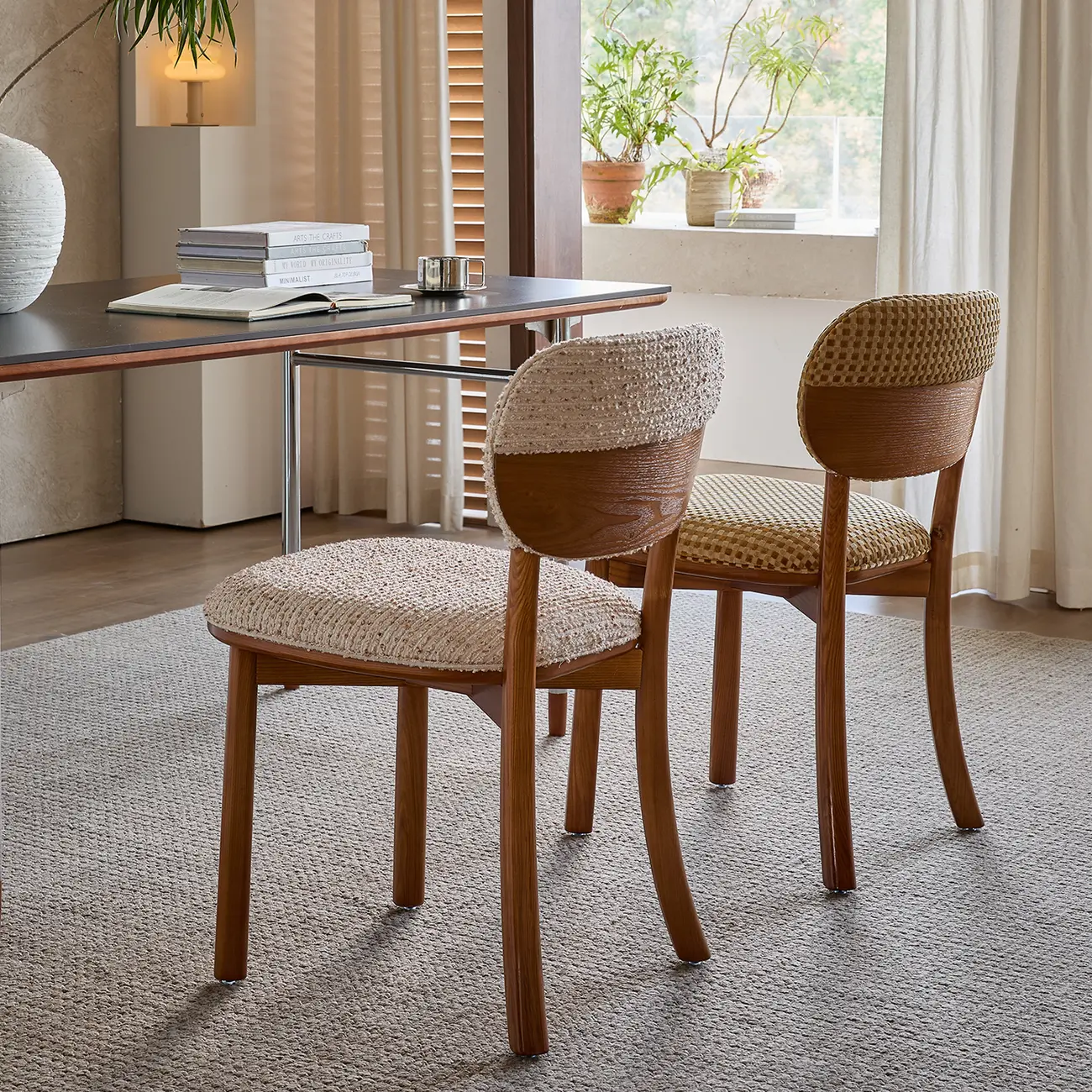 Modern Armless Upholstered Solid Wood Dining Chair