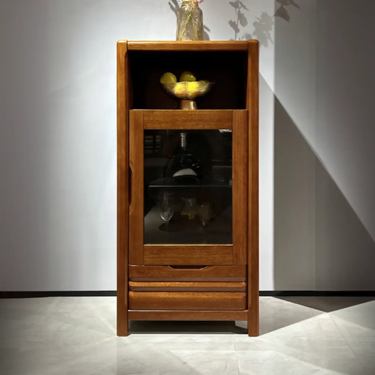 Modern Wood Wine Rack with Glass Holder Walnut