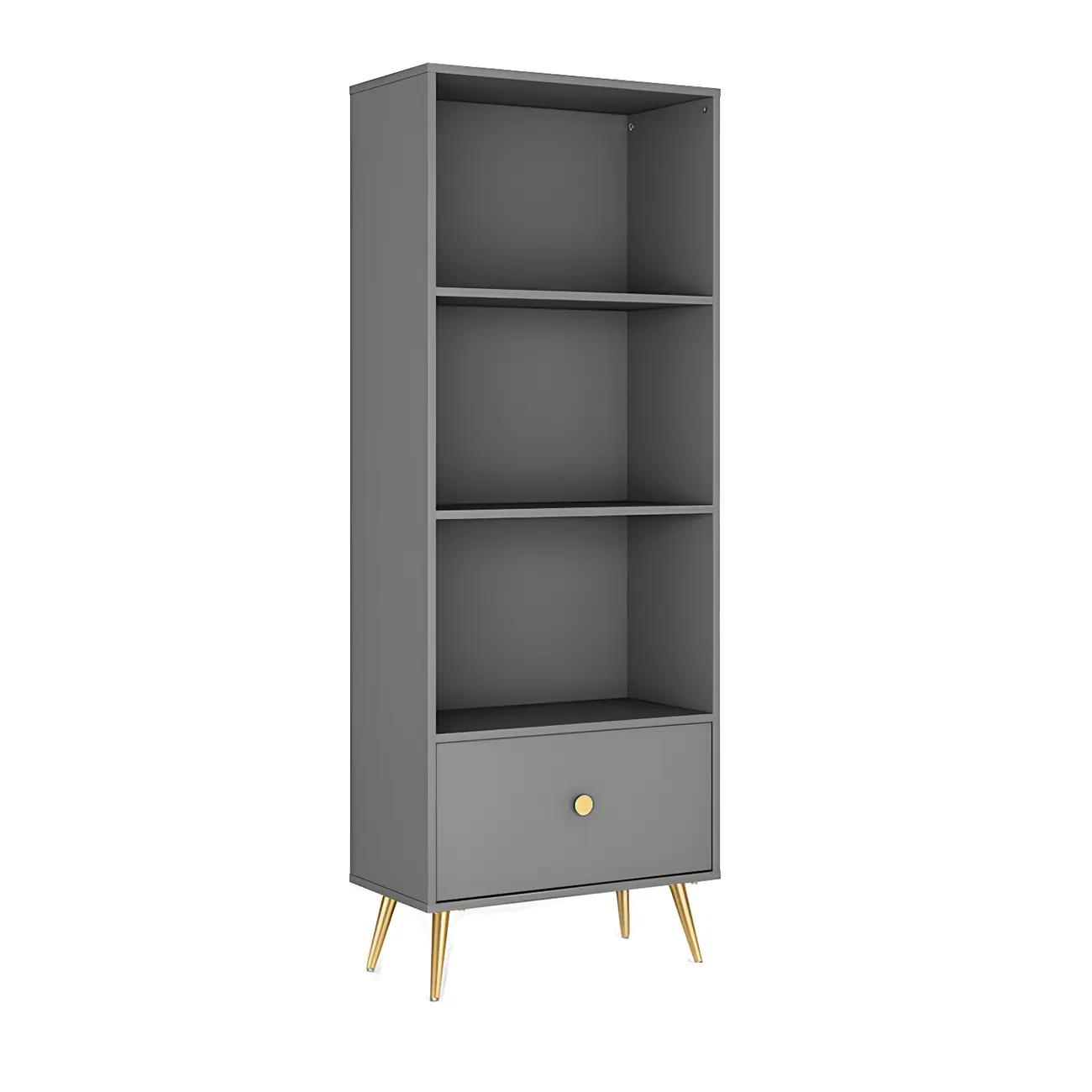 White Metal 2/3/4-Tier Open Bookcase with Drawer