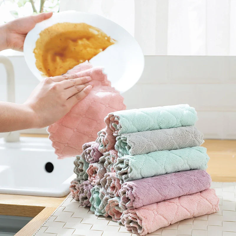 HULIANFU Microfiber Double-Sided Strong Absorbent Soft Scouring Pad Kitchen Cleaning Rag Non-Stick Oil Rag Dry and Wet Rag Kitchen Towel - Deanwangkt