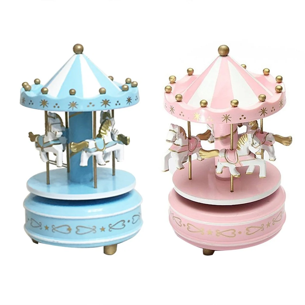 HULIANFU Merry-go-round Music Boxes Geometric Music Baby Room Decoration Gifts Unisex Wooden Christmas Horse Carousel Box Home Decor - Deanwangkt