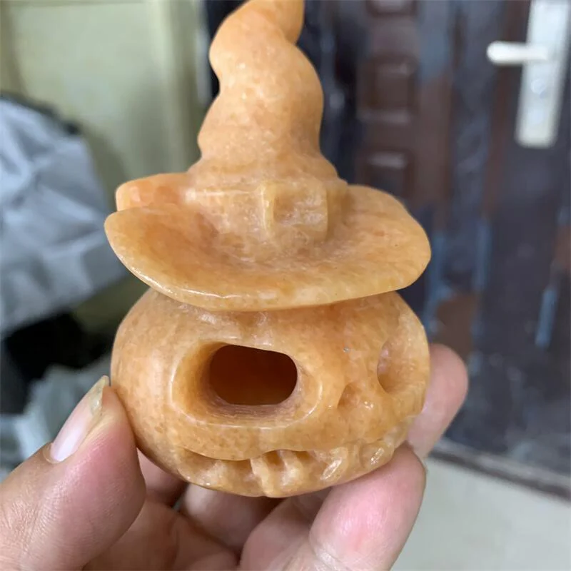 HULIANFU Sun Stone Halloween Pumpkin Skulls Collection Natural Stone Carved Wicca Figurine 1pcs - Deanwangkt