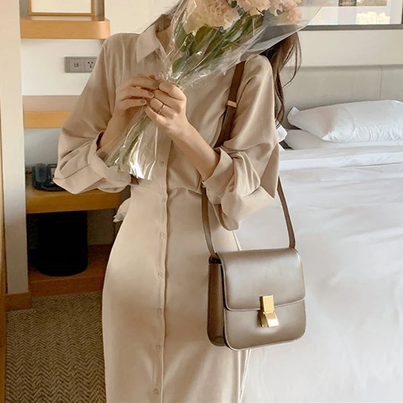 Hulianfu Vintage Evening Shirt Dresses for Women Party Fashion High Waist Korean Lace Up Long Woman Dress Elegant Autumn 2026  Vestidos - Deanwangkt