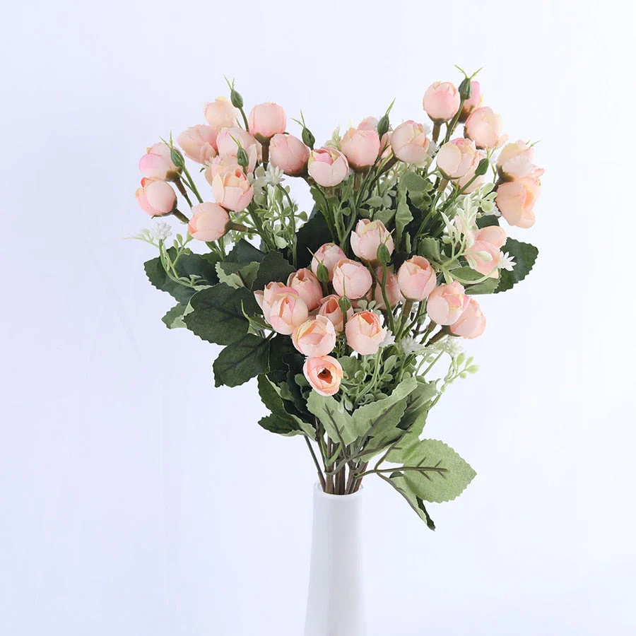 HULIANFU white mini silk rose artificial flowers for wedding decoration bride fake flower bouquet diy home decor art accessories for vase - Deanwangkt