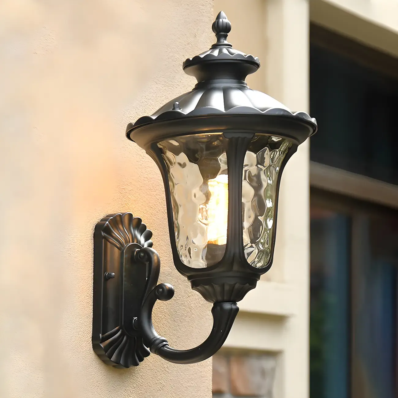 Antique Black Metal Glass Outdoor Wall Lantern Sconce