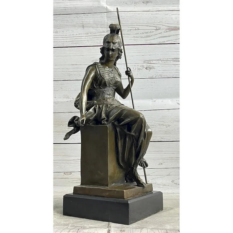 Athena Greek Goddess Of Athens Bronze Sculpture Statue Figure On Marble Base
