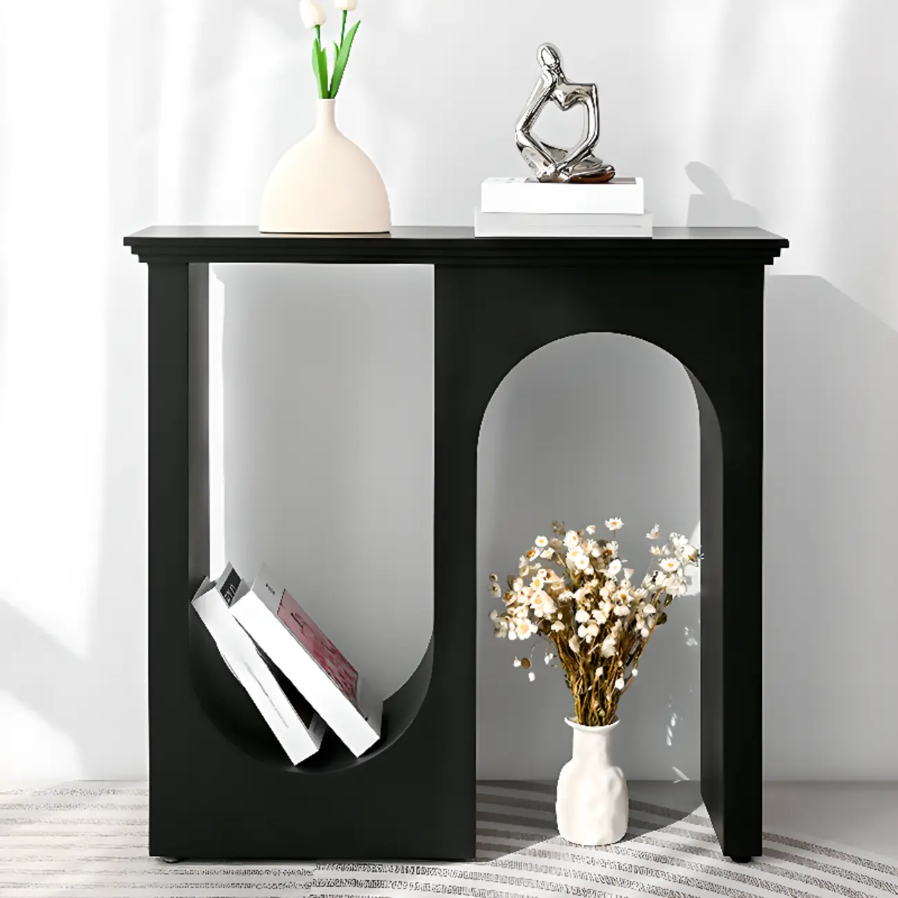 Modern Narrow Wooden Console Table with Arched Base