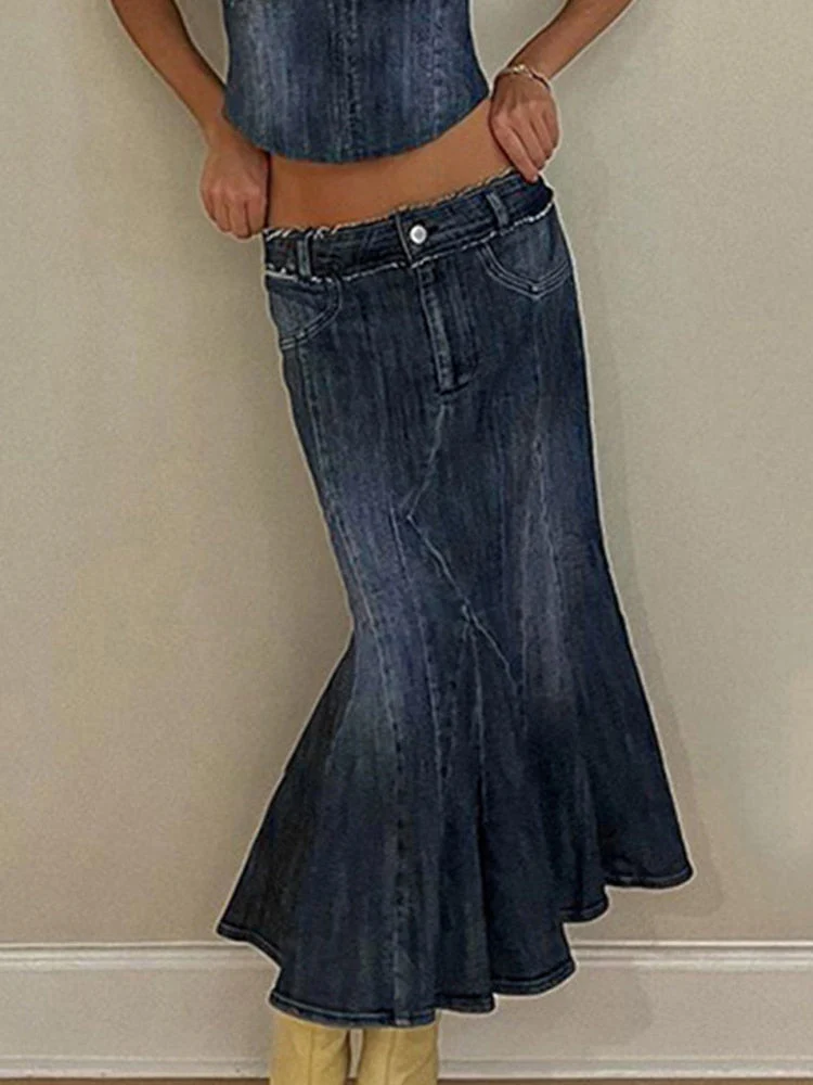 Hulianfu Sexy Denim Skirt Women Set Tube Tops Fur Edge Mermaid Dress Female Streetwear Set Summer Slim Sleeveless Spicy Suits - Deanwangkt