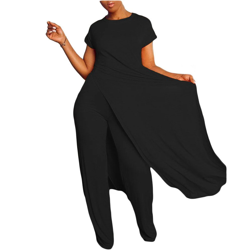 New Arrival Fashion Design two pieces  Sexy Women Set Solid O-neck Long Top  And  Long Pants  Summer  Outfits - Deanwangkt