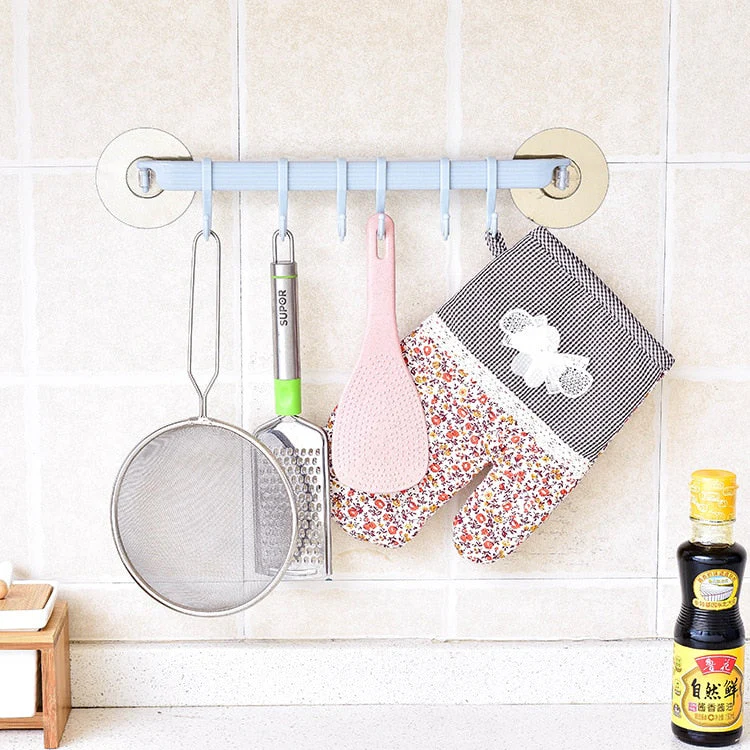 HULIANFU Strong Adhesive Wall Rack Suction Cup 6 Hooks Towel Bathroom Kitchen Holder Sucker Hanger Bathroom Powerful Hook Storage Rack - Deanwangkt