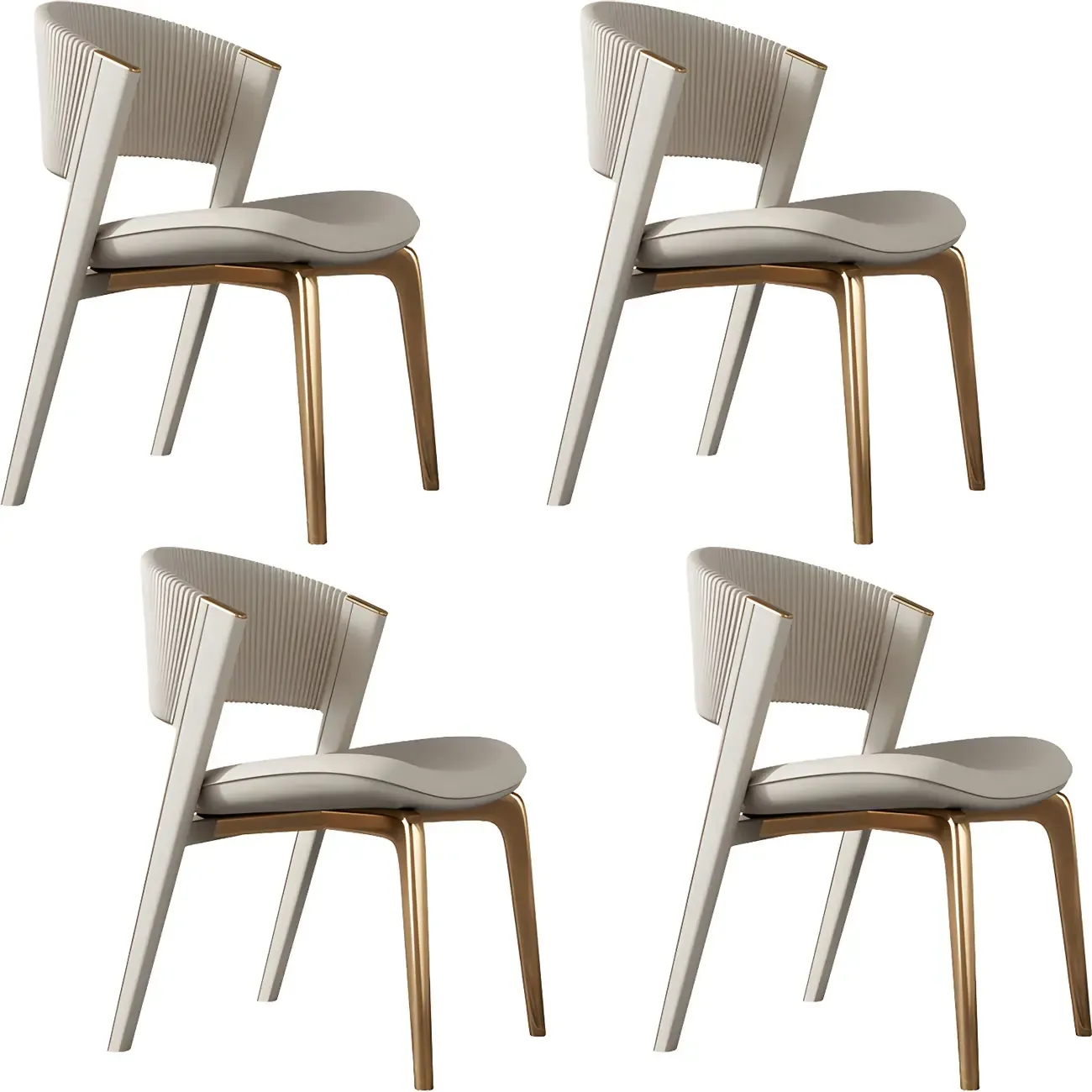 Off-White Faux Leather Brass Legs Dining Chair