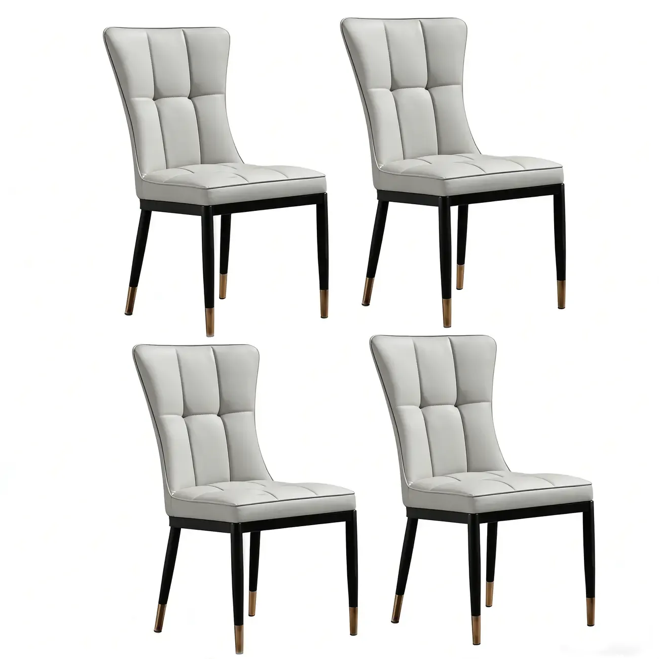 Armless Grey Tufted Leather High Back Dining Chair