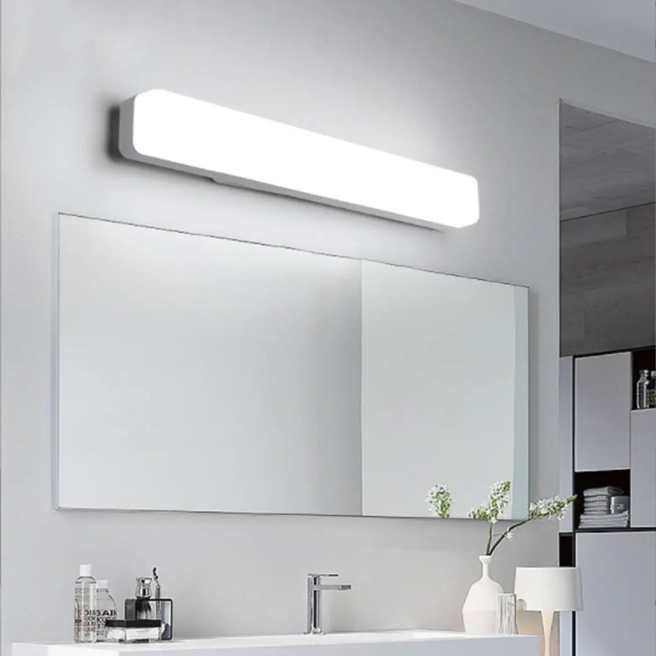 Minimalist Rectangle White Plastic LED Bathroom Vanity Light