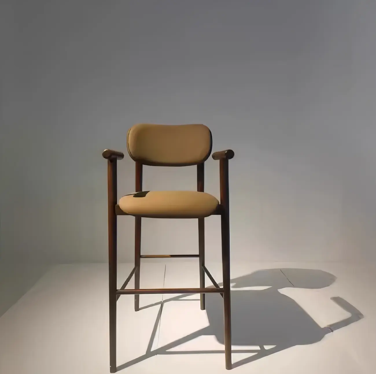 Square Four Legs Black Wood Leather Bar Stools